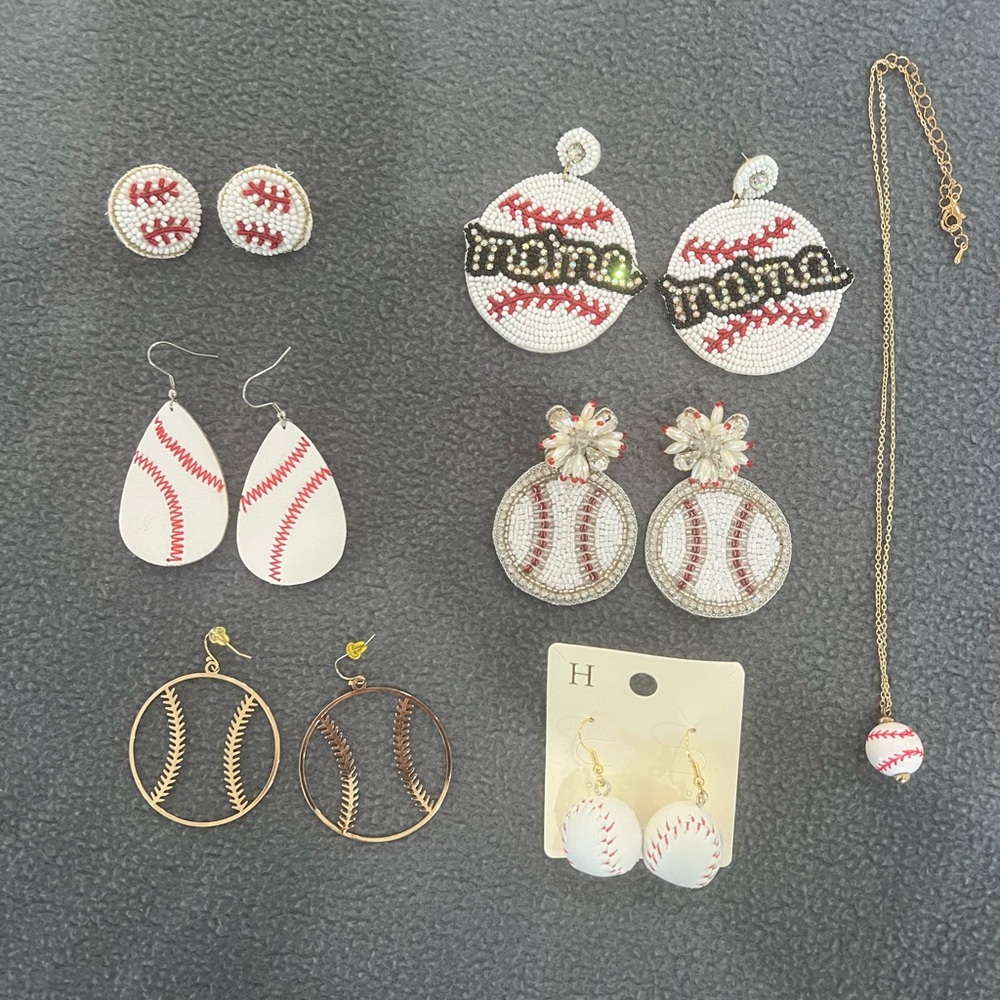 Lot: Baseball Themed Earrings and Necklace Set